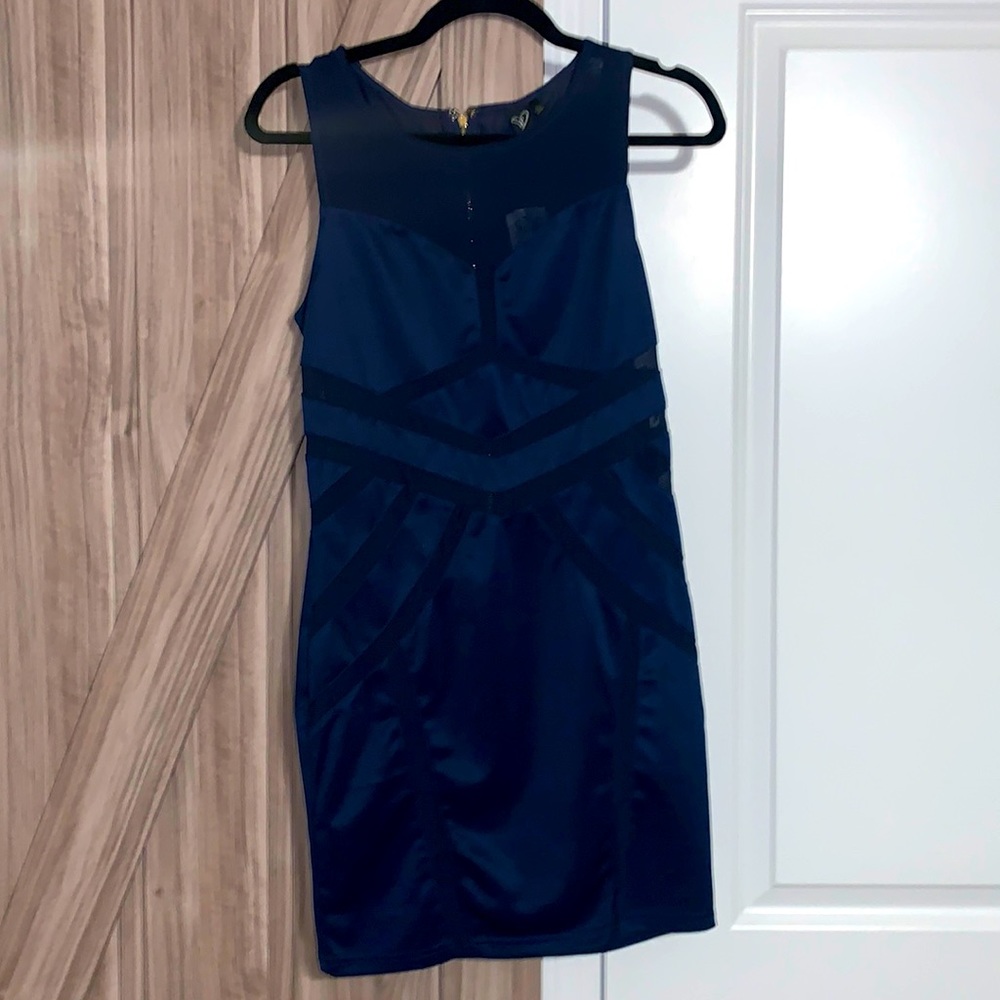 Brand new, Windsor dress. Where it looks darker blue, it is mesh.  Fits like M